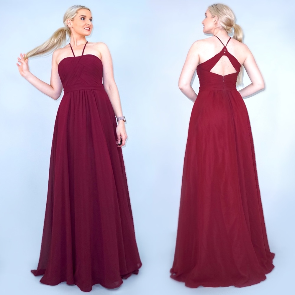 Burgundy Red Long Chiffon Bridesmaid Dress